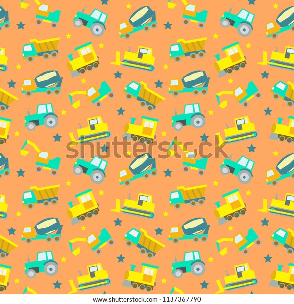 Vector\
seamless pattern   with cartoon cute\
transport