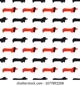 Vector seamless pattern of cartoon dachshund. Vector dog.