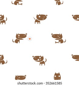 Vector seamless pattern with cartoon dogs on  white background.