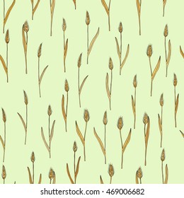 vector seamless pattern with of cartoon doodle wheat spikes