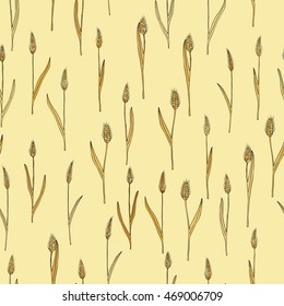 vector seamless pattern with of cartoon doodle wheat spikes