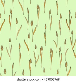 vector seamless pattern with of cartoon doodle wheat spikes