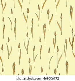 vector seamless pattern with of cartoon doodle wheat spikes