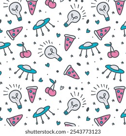 Vector seamless pattern with cartoon Electric light Bulbs.