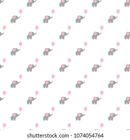 Vector seamless pattern of cartoon elephant with balloon