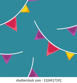 Vector seamless pattern with cartoon festive flag garland