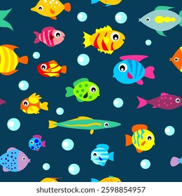 vector seamless pattern with cartoon fish