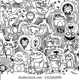 Vector seamless pattern with cartoon frogs.