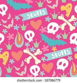 Vector seamless pattern "Cartoon funny skulls". 