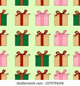 Vector Seamless Pattern of Cartoon Gift Boxes