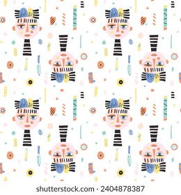 Vector seamless pattern with cartoon girl in modern style