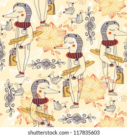 vector seamless pattern with cartoon hedgehogs