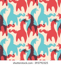 Vector seamless pattern with cartoon horse