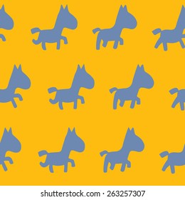 vector seamless pattern with cartoon horses silhouettes