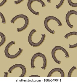 Vector Seamless Pattern of Cartoon Horseshoes on Brown Background