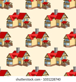 Vector seamless pattern with cartoon houses. Architectural background