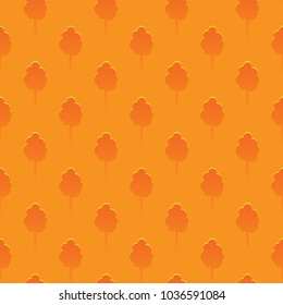Vector seamless pattern with cartoon images of orange trees on an orange background. Textile, texture, fabric, wallpaper, decoration, nature, forest. Seamless background. Vector illustration.