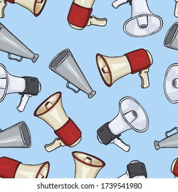 Vector patrón sin foco de los altavoces de dibujos animados en el fondo azul