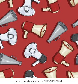 Vector patrón sin foco de los altavoces de dibujos animados en el fondo rojo