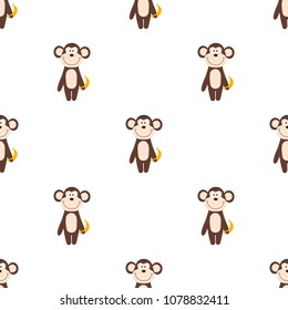 Vector seamless pattern of cartoon monkey with banana