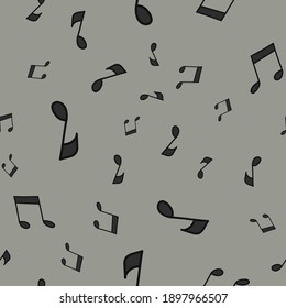 Vector seamless pattern with cartoon music notes. Hand drawn texture in cartoon retro black and white doodle style.