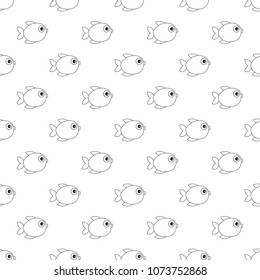 Vector seamless pattern of cartoon outline fish.