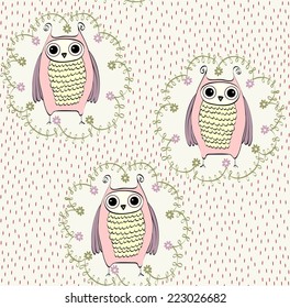 Vector seamless pattern  with cartoon owls