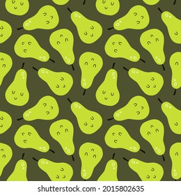 vector seamless pattern with cartoon pears. it can be used as wallpaper, poster, print for clothes, fabrics, textiles, notebooks, packaging paper. food background.