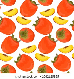 Vector seamless pattern with cartoon persimmon isolated on white. Juice fruit. Illustration used for magazine, book, poster, card, menu cover, web pages.