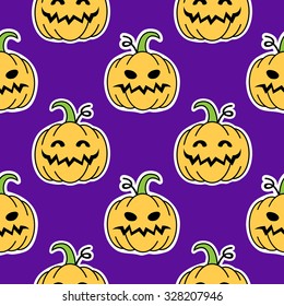Vector seamless pattern of cartoon pumpkins. Halloween. Background for the posters, greeting cards, textile, invitations, wallpaper, web design, wrapping paper.