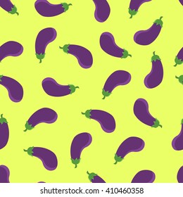 Vector seamless pattern with cartoon purple eggplants background.