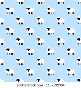 Vector seamless pattern of cartoon sheep. Seamless pattern.
