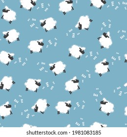 Vector seamless pattern of cartoon sheep. Seamless pattern.