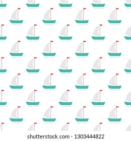 Vector seamless pattern with cartoon ships. Seamless pattern.