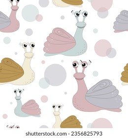 Vector seamless pattern of cartoon snails with eyelashes