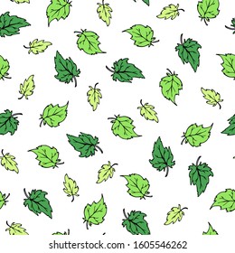 vector seamless pattern with cartoon spring green leaves on a white background. can be used as a design for packaging paper, textiles, wallpaper and other things.