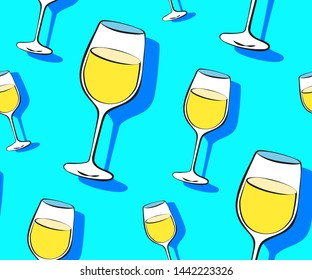 Vector seamless pattern with cartoon wineglass. Bright juice berries. Illustration used for magazine, book, poster, card, menu cover, web pages.