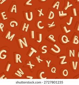 Vector Seamless Pattern of Cartoon Yellow Letters on Red Background