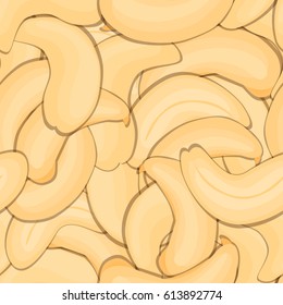 Vector seamless pattern cashew nut. Vector card illustration. Closely spaced peeled cashewnuts . it can be used as packaging design element printing brochures on healthy and vegetarian diet