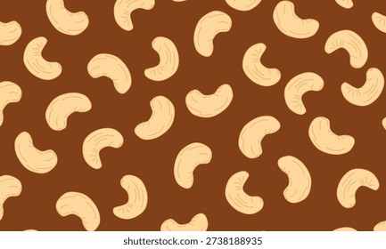 Vector Seamless Pattern of Cashew Nuts. Ideal for fabrics, packaging, wallpaper, backgrounds, textiles, wrapping, and decorations.