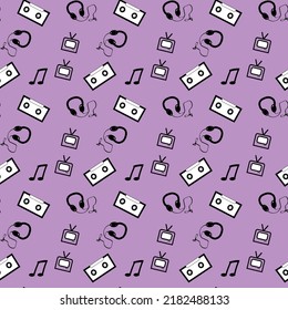 Vector seamless pattern cassette headphones