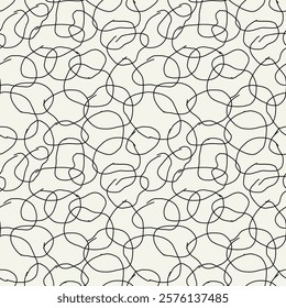 Vector seamless pattern. Casual texture with hand-drawn untidy linear spots. Cute sloppy scribbles.