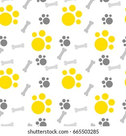 Vector seamless pattern with cat and bone footprints. Can be used for wallpaper, web page background, surface textures.