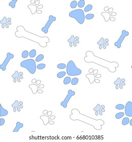 Vector seamless pattern with cat and bone footprints. Can be used for wallpaper, web page background, surface textures.