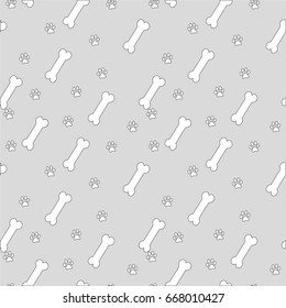 Vector seamless pattern with cat and bone footprints. Can be used for wallpaper, web page background, surface textures.