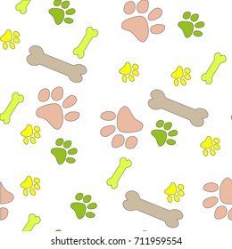 Vector seamless pattern with cat and bone footprints. Can be used for wallpaper, web page background, surface textures.