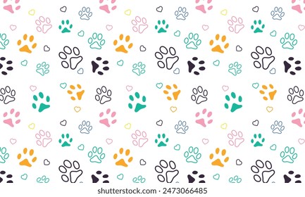 Vector seamless pattern with cat or dog footprints. Cute colorful print.	