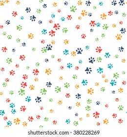 Vector seamless pattern with cat or dog footprints. Can be used for wallpaper, web page background, surface textures. Add your text. 