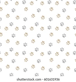 Vector seamless pattern with cat or dog footprints. Can be used for wallpaper, web page background, surface textures.