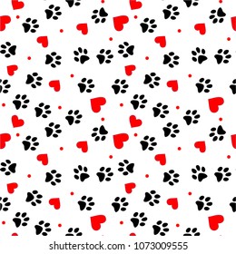 Vector seamless pattern with cat or dog,kitten or puppy footprints. Can be used for wallpaper,fabric, web page background, surface textures.